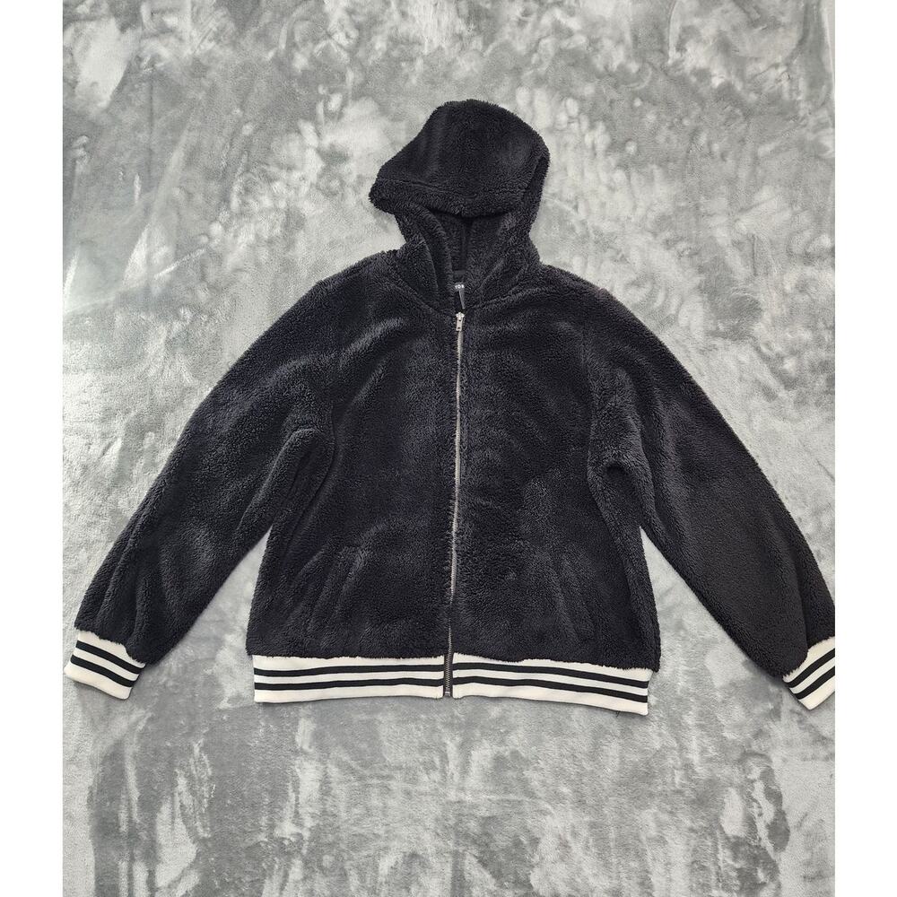 Torrid Jacket Womens 0 L 12 Black‎ Faux Fur Full Zip Hooded Bomber Teddy Striped